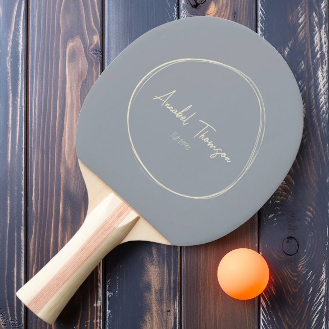 Raquette De Ping Pong Gris colombe moderne du milieu du siècle avec nom (Créateur téléchargé)