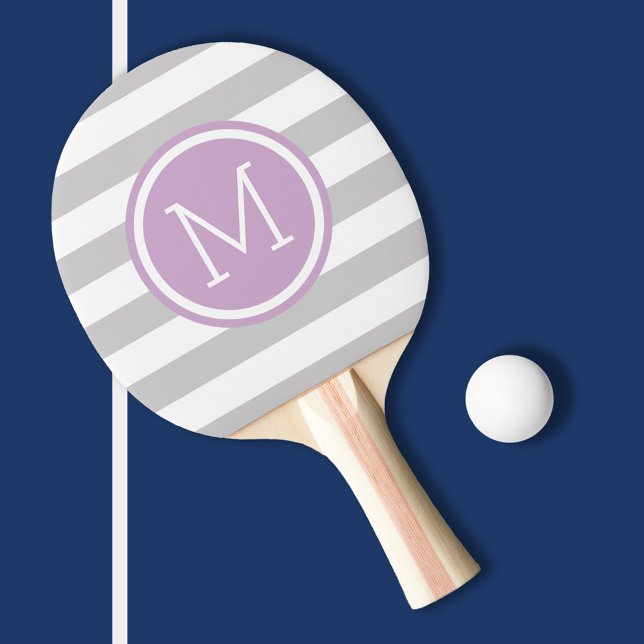Raquette De Ping Pong Gris et pourpre Rayures de preppy Monogramme (Créateur téléchargé)