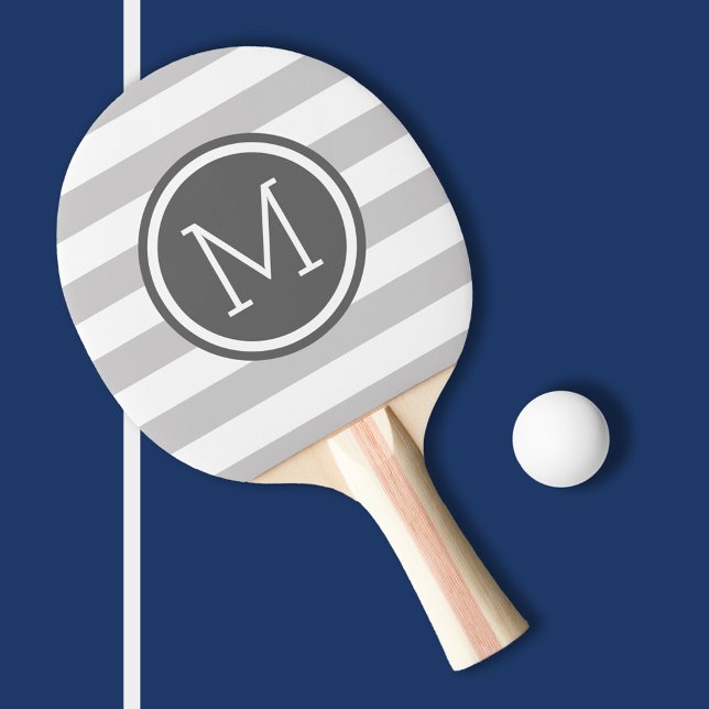 Raquette De Ping Pong Gris et rayures de preppy de charbon Monogramme (Créateur téléchargé)