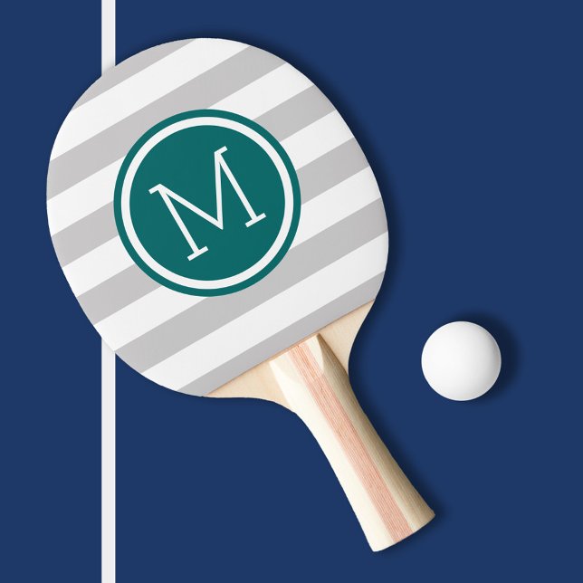 Raquette De Ping Pong Gris et Turquoise foncé Rayures de Preppy Monogram (Créateur téléchargé)