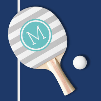 Raquette De Ping Pong Gris et turquoise Rayures de preppy Monogramme