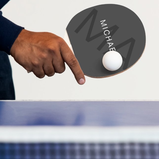 Raquette De Ping Pong Gris Monogramme Personnalisé Moderne (Insitu)