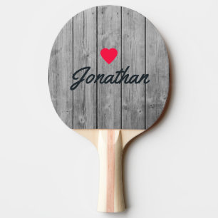 Raquette De Ping Pong Gris Propre Foncé Bois Vintage Cœur Signature