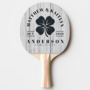 Raquette De Ping Pong Gris Vintage Bois Couronne de Mariage Trèfle Irlan