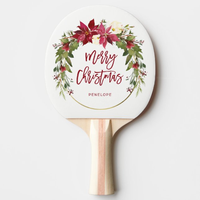 Raquette De Ping Pong Guirlande florale d'aquarelle de Joyeux Noël avec (Devant)