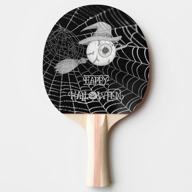 Raquette De Ping Pong Halloween balai sorcière, globe oculaire effrayant (Devant)