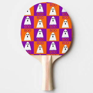 Raquette De Ping Pong Halloween Boo Ghost Purple et Carrés orange