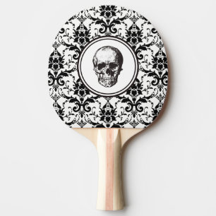 Raquette De Ping Pong HALLOWEEN Crâne noir Modèle gothique Damas