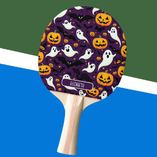 Raquette De Ping Pong Halloween Nom chauves-souris Citrouille violet Mot