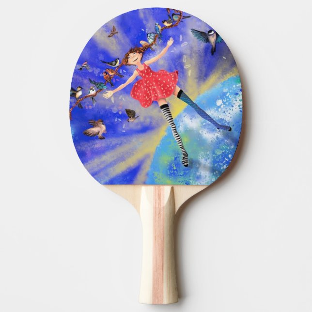 Raquette De Ping Pong Happy Girl with Birds (Devant)