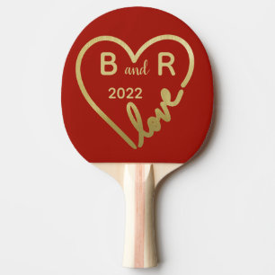 Raquette De Ping Pong Heart Initials Love Red Valentine's Day