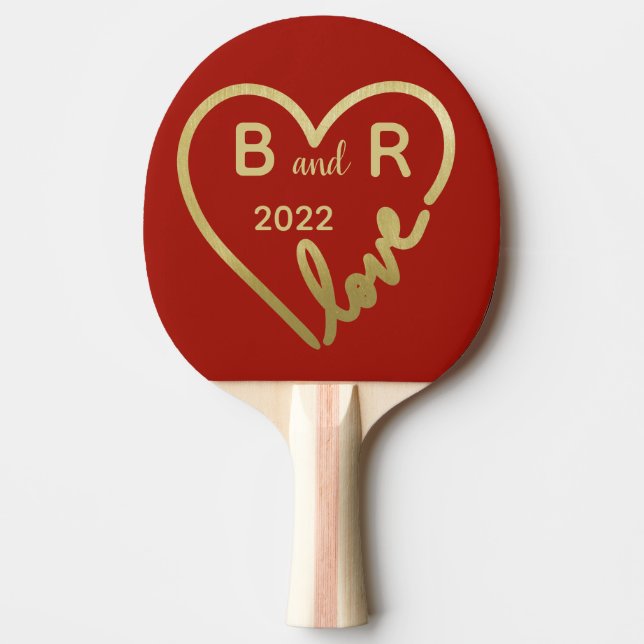 Raquette De Ping Pong Heart Initials Love Red Valentine's Day (Devant)