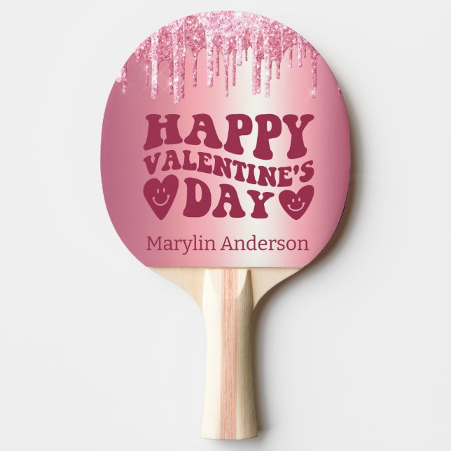 RAQUETTE DE PING PONG HEUREUSE SAINTE-VALENTIN PINK PARTIES SCINTILLANT  (Devant)
