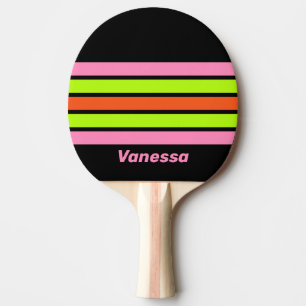 Raquette De Ping Pong HI-VIS et rayures roses avec nom