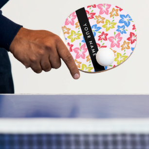 Raquette De Ping Pong Hibiscus Coloré, Motif De Fleurs, Votre Nom