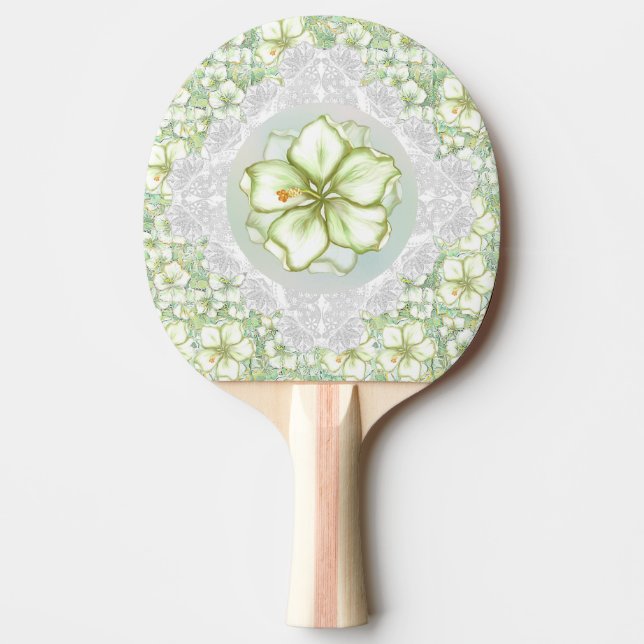 Raquette De Ping Pong Hibiscus & dentelle BLANC (Devant)