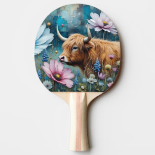 Raquette De Ping Pong Highland Cow Floral Coloré Cosmos Tapestry II
