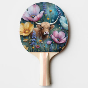 Raquette De Ping Pong Highland Cow Floral Coloré Cosmos Tapestry III