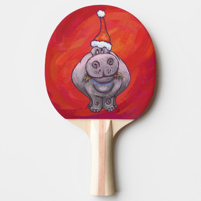 Raquette De Ping Pong Hippo mignon à Santa Hat en rouge (Devant)