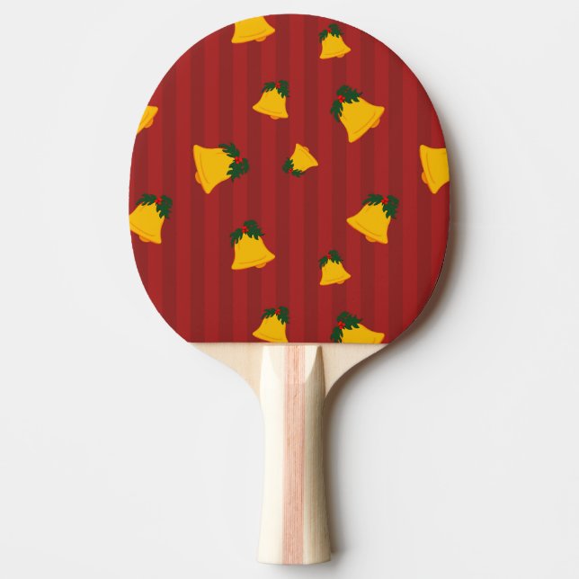 Raquette De Ping Pong Holiday Red Gold Stripe Bells Christmas (Devant)