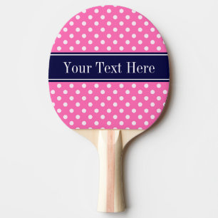 Raquette De Ping Pong Hot Pink #2 Wht Polka Dots Navy Blue Name monogram