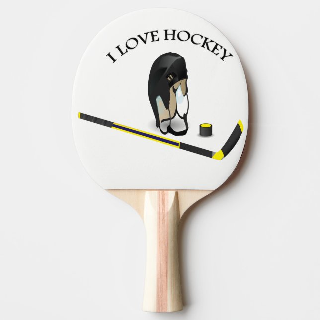 Raquette De Ping Pong I Love hockey conception personnalisée avec bâton  (Devant)