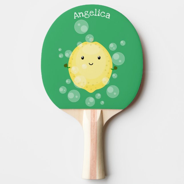Raquette De Ping Pong Illustration de bulles de caricatures de citron mo (Devant)