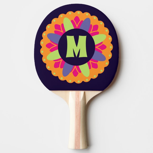 Raquette De Ping Pong Illustration de formes florales orange (Devant)