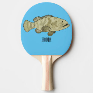 Raquette De Ping Pong Illustration de la caricature du poisson de mérou