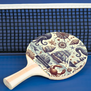 Raquette De Ping Pong Illustration de la Vie marine nautique vintage