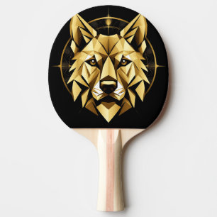 Raquette De Ping Pong Illustration géométrique de loup doré