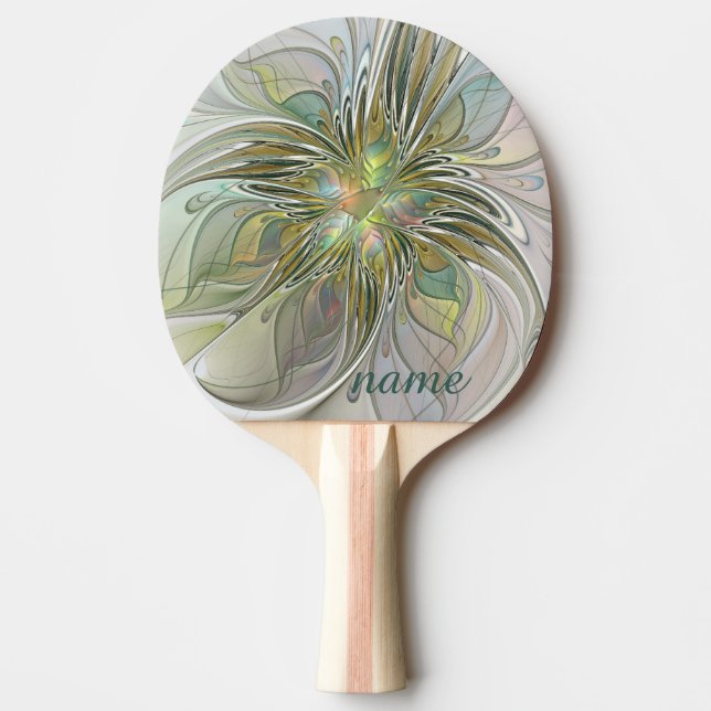 Raquette De Ping Pong Imaginaire floral Art moderne Fractal Flower Gold  (Devant)