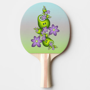 Raquette De Ping Pong Imaginaire Floral Fleurs Lilac Formes vertes Fract