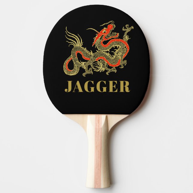 Raquette De Ping Pong Imaginaire rouge noir chinois Dragon Monogramme (Devant)