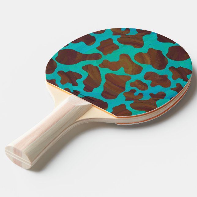 Raquette De Ping Pong Impression Brown et Turquoise de vache (Devant Angle)