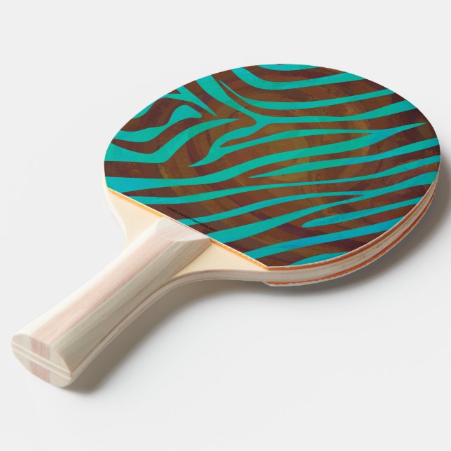 Raquette De Ping Pong Impression Brown et Turquoise Zebra (Devant Angle)