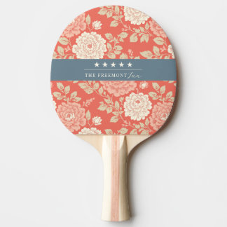 Raquette De Ping Pong Impression de bloc floral rouge blanc bleu étoiles