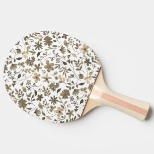 Raquette De Ping Pong Impression florale vintage ton sépia