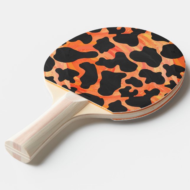 Raquette De Ping Pong Impression noire et orange de vache (Devant Angle)