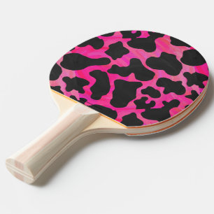 Raquette De Ping Pong Impression noire et rose chaud de la vache