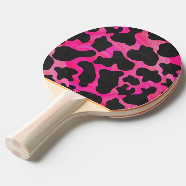 Raquette De Ping Pong Impression noire et rose chaud de la vache (Devant Angle)