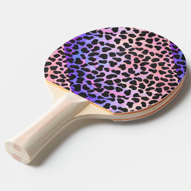 Raquette De Ping Pong Impression noire et rose dalmate (Devant Angle)