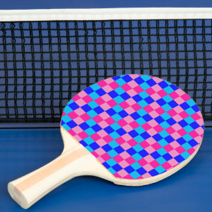 Raquette De Ping Pong Imprimé à carreaux rose et bleu