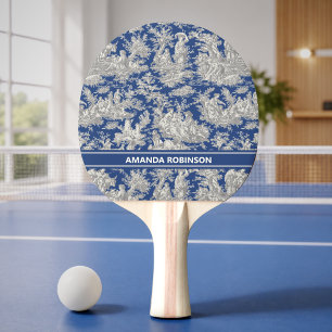 Raquette De Ping Pong Imprimé toile de jouy bleu foncé vintage