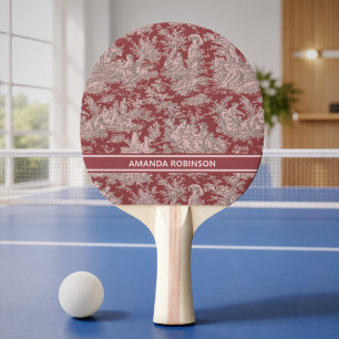 Raquette De Ping Pong Imprimé vintage rouge rose toile de jouy