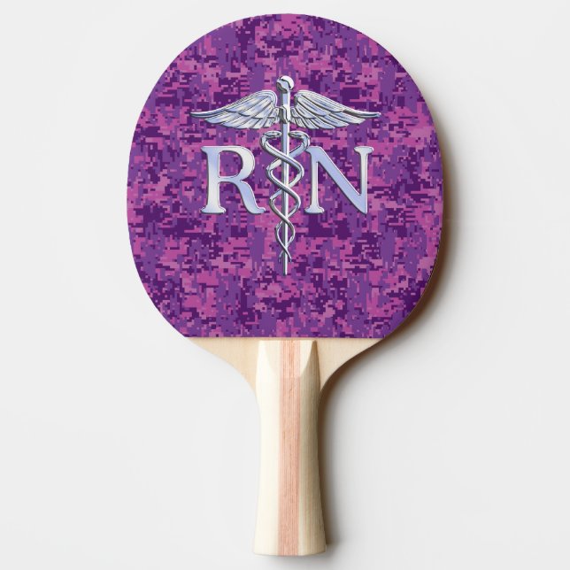 Raquette De Ping Pong Infirmière inscrite RN Caduceus sur Camouflage ros (Dos)