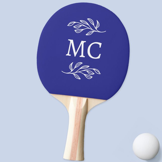 Raquette De Ping Pong Initiales de monogramme personnalisées Feuille bot (Modern personalized monogram initials botanical leaf line art ping pong paddle)