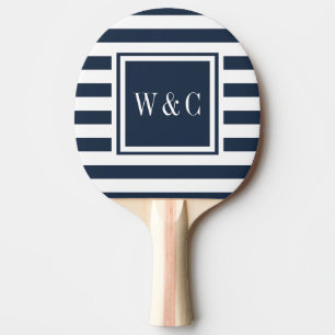 Raquette De Ping Pong Initiales Monogramme Nay Bleu Blanc Rayé