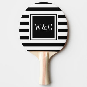 Raquette De Ping Pong Initiales Monogramme Rayure Noir et Blanc