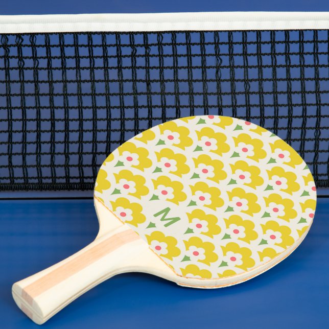 Raquette De Ping Pong Jardin Fleur Jaune Retro Motif (Insitu)